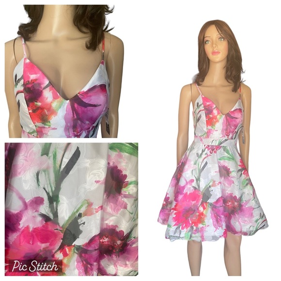 New Xscape Nordstrom Dress Size 0 white pink floral fit&flare open back - Picture 2 of 16